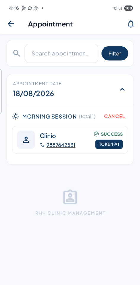 RH+ Agent Appointment Management Screen