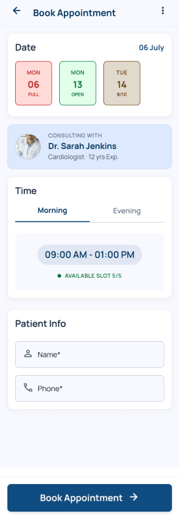 RH+ Clinic Operations Dashboard Mockup