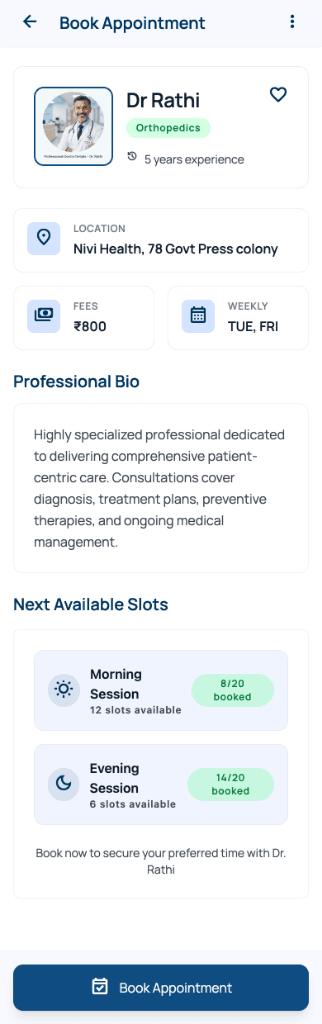 RH+ Doctor Details Profile Screen Mockup
