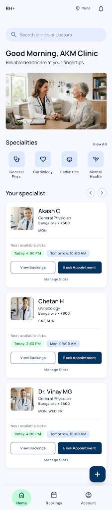 RH+ Patient Slot Booking Mockup